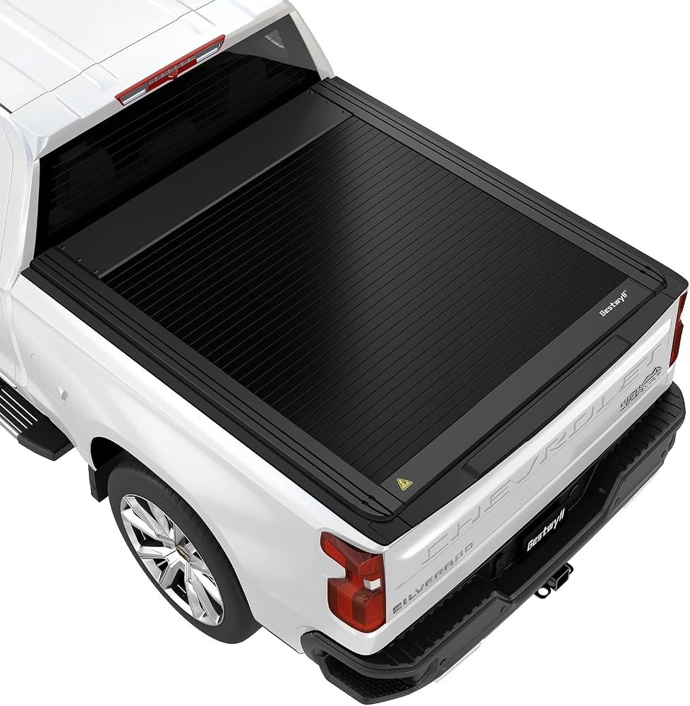 Bow retractable tonneau cover open on a Chevy Silverado 1500